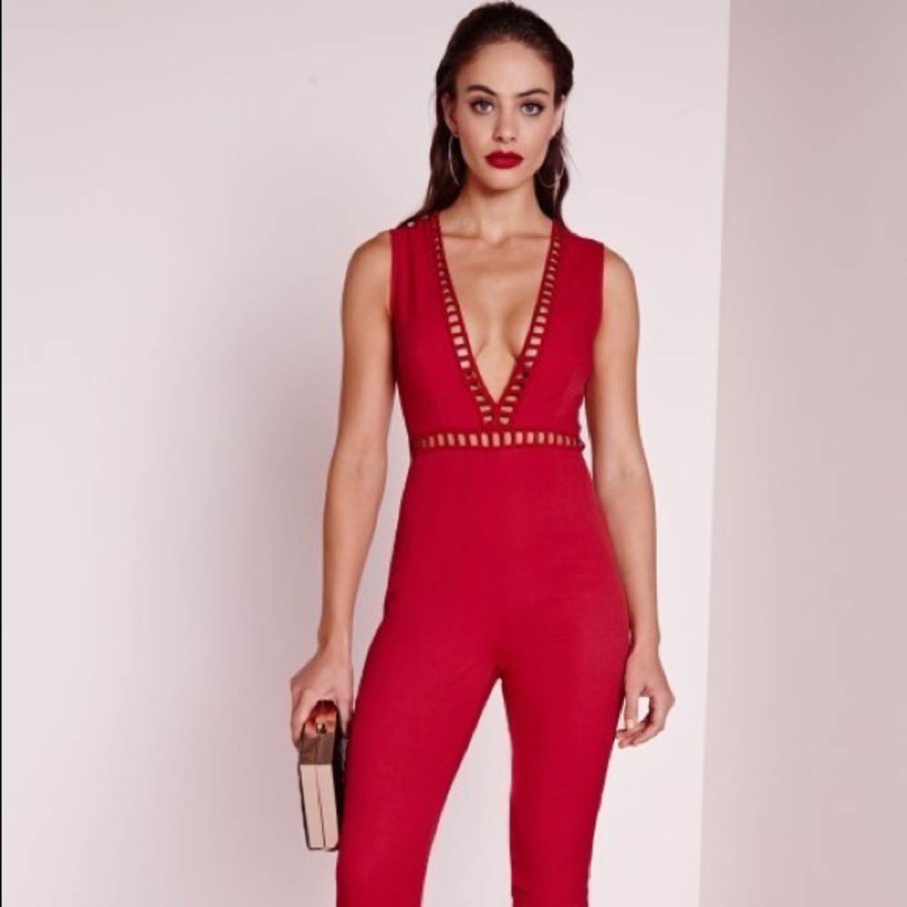 Deep V Red Jumpsuit